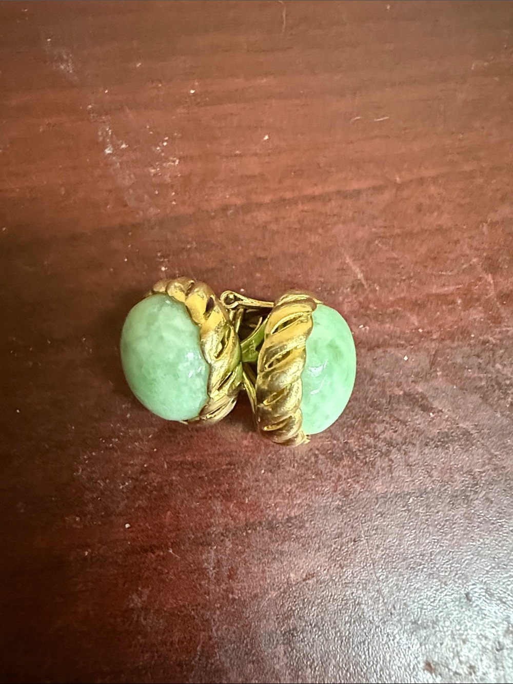 Jade  Gemstone Solid 14K Yellow Gold Earrings